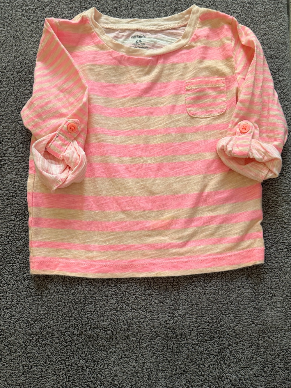 Carter's Pink & Cream Striped Roll-Tab Long Sleeve Tee